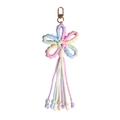 Handmade woven flower keychain with macaron colored fringe and elegant pearl beads - Colorful