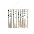 Suspension murale bohème avec glands blancs et fils bleu et vert olive - Vert (Avec Peigne)