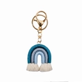 Portachiavi arcobaleno boho fatto a mano in ciano, grigio e blu con frange bianche - Teal Scuro/Grigio/Blu Chiaro (Stile B)
