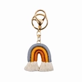 Portachiavi arcobaleno boho fatto a mano con frange bianche in grigio, zenzero e arancio - Grigio Scuro/Zenzero/Arancione Bruciato (Stile B)