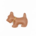 Cute brown textured leather dog keychain with golden chain link collar for bags - Coffee