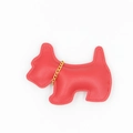 Detail of red pebbled leather Scottish Terrier charm with golden chain and stitching - Red