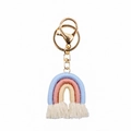 Portachiavi arcobaleno boho fatto a mano in blu, rosa e beige con nappe di cotone - Blu Chiaro/Rosa Pallido/Beige (Stile B)
