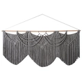 Arazzo da parete boho grigio intrecciato a mano con nappe in cotone e asta in legno - 150x70cm / Grigio