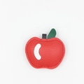 3D-Apfel Schlüsselanhänger aus rotem Leder mit grünem Blatt und schwarzem Ringanhänger - Rot