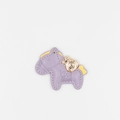 Close-up of light purple leather horse charm with gold lucky bag and yellow stitching detail - Light Purple
