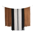 Handwoven macrame wall hanging with brown black white and grey cotton fringes - Brown / 120x120cm