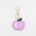 Porte-clés pomme en cuir violet clair mignon avec fermoir mousqueton doré et feuille - Violet Clair (Avec Fermoir)