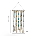 Nordischer Boho Wandbehang Makramee-Wandteppich mit blauen Quasten an Holzstab 106cm - Goldfaden-Quasten / 43*80cm