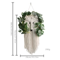 Decorazione da parete boho a forma di volpe in macramè con foglie verdi e nappe di cotone - 26*88cm / Bianco Sporco