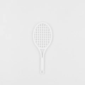 Detailed view of a white miniature tennis racket model with textured non-slip handle - White