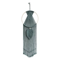 Arazzo bohémien fatto a mano con frange a foglia grigio-verde su un anello di legno - Blu Opaco / 30*90cm