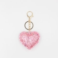Pink glitter heart keychain with golden metal lobster clasp and sparkling sequins - Pink Heart (Front View)
