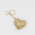 Sparkly gold heart keychain with pink sequins and star charms for women's bags - Gold Heart (Side View)