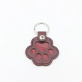 Creative dark red leather cat paw keychain with silver ring and stitching details - Brown