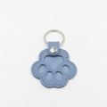 Blue cat paw leather keychain with silver metal ring and detailed stitching design - Blue