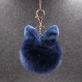 Porte-clés pompon en peluche bleu foncé avec oreilles de lapin et fermoir doré chic - Bleu Marine