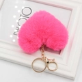 Fuchsia heart plush pompom keychain with gold alloy ring and lobster clasp on frame - Watermelon red