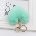Mint green heart-shaped faux fur keychain with golden lobster clasp for bags - Light Green