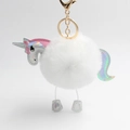 Dettaglio macro del portachiavi unicorno in peluche bianca con ali olografiche e gancio - Bianco