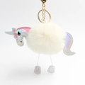 Unicorn plush faux fur pompom keychain with iridescent leather details and gold clasp - Off White
