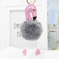 Detailed close-up of flamingo plush keychain with pink sequins and golden metal ring hook - 18*8cm / Medium Grey