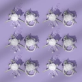 Macro detail of white tulle wedding corsages with pearls and green ribbons on purple back - 2-Flower Boutonniere Wristlet Accessory