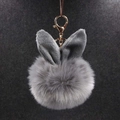 Détail du porte-clés pompon en peluche gris avec oreilles de lapin et fermoir doré - Gris