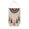 Handmade Macrame rainbow wall hanging with colorful tassels and wooden beads for home decor - 40*60cm / Light Blue C