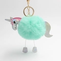 Creative mint green plush unicorn pompom keychain with holographic details and gold hardware - Light Green