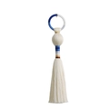 Nordic handmade woven long tassel wall hanging with white ball and blue stripes - Blue Ring Single Ball Tassel