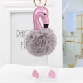 Flamingo Schlüsselanhänger mit rosa Pailletten und grauem Plüschball für Taschen - 18*8cm / Hellgrau