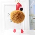 Porte-clés flamant rouge avec pompon en fausse fourrure marron et attache dorée - 18*8cm / Marron