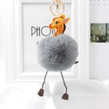 Detail of soft faux rabbit fur giraffe keychain with gold metal clasp on white background - Medium Grey