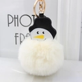 Porte-clés bonhomme de neige en peluche avec anneau doré pour sacs d'hiver - Blanc Cassé