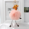 Pink giraffe faux fur pom pom keychain with gold ring for handbag accessory - Pink
