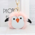 Pink plush penguin keychain with soft faux fur and gold lobster clasp for bags - Pink