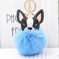 Portachiavi a forma di cane con pompon in ecopelliccia azzurro e anello in oro - Blu