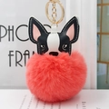 Dettaglio portachiavi a forma di cane con pompon in ecopelliccia color corallo - Arancione