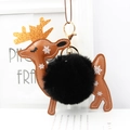 Detail of reindeer leather keychain with snowflake pattern and black faux fur pompom - Black