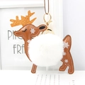 Porte-clés renne de Noël en cuir marron avec pompon en fausse fourrure blanche et fermoir doré - Blanc