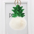 Porte-clés ananas créatif avec feuilles en paillettes vertes et pompon blanc en peluche - Blanc Cassé