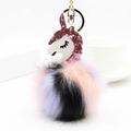 Llavero de unicornio de peluche con lentejuelas y colgante de pompón de piel sintética - 12*8cm / Rosa