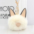 Détail du porte-clés chat en peluche crème avec oreilles en cuir PU et cœur doré - Blanc Cassé