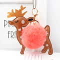 Detail of Christmas reindeer keychain with pink faux fur ball and gold glitter antlers - Orange