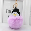 Porte-clés bonhomme de neige en peluche violet clair avec boule de fourrure et fermoir doré - Violet