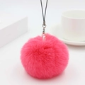 Hellrosa Kunstkaninchenfell Bommel Schlüsselanhänger mit silbernem Karabiner für Taschen - Durchmesser ca. 8cm / Wassermelonenrot