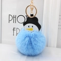 Porte-clés pompon bonhomme de neige en fausse fourrure bleu ciel avec fermoir doré - Bleu