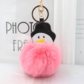 Détail du porte-clés bonhomme de neige en fourrure rose avec anneau doré - Rose Foncé
