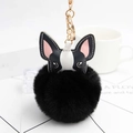 Dettaglio portachiavi a pompon a forma di cucciolo in finta pelliccia con catena oro - Nero